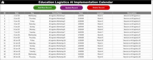 Education Logistics AI Implementation Calendar in Excel - Image 6