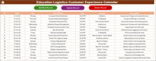 Education Logistics Customer Experience Calendar in Excel - Image 6