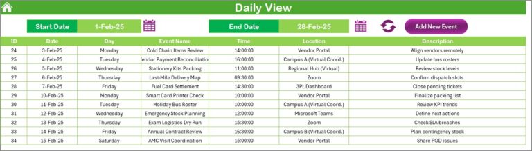 Education Logistics Remote Work Calendar in Excel - Next Gen Templates