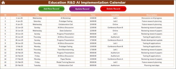 Education R&D AI Implementation Calendar in Excel - Image 6
