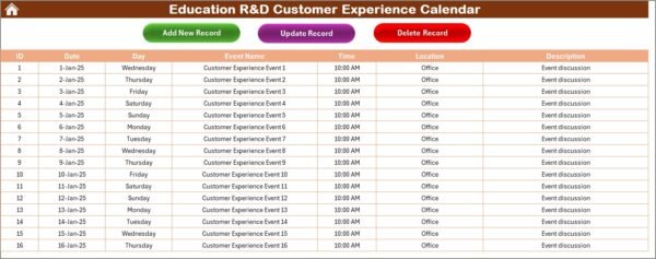 Education R&D Customer Experience Calendar in Excel - Image 6