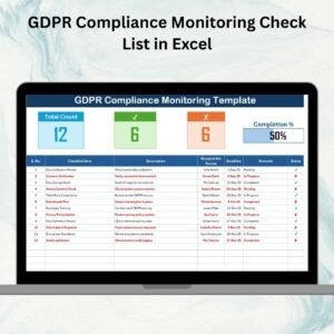 GDPR Compliance Monitoring Check List in Excel