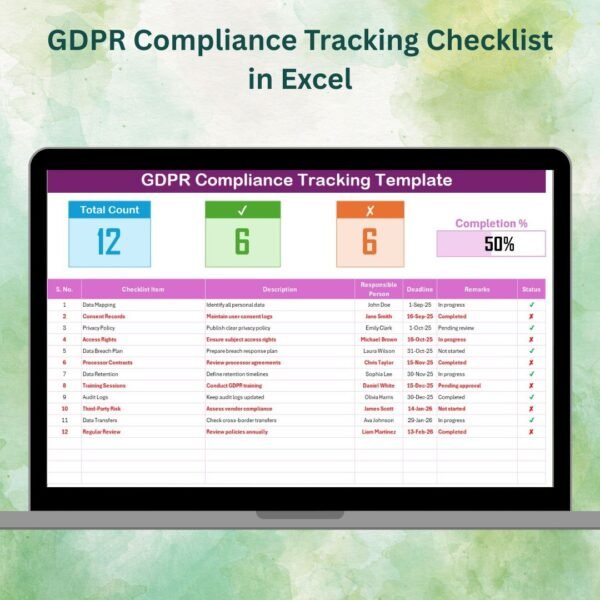 GDPR Compliance Tracking Checklist in Excel