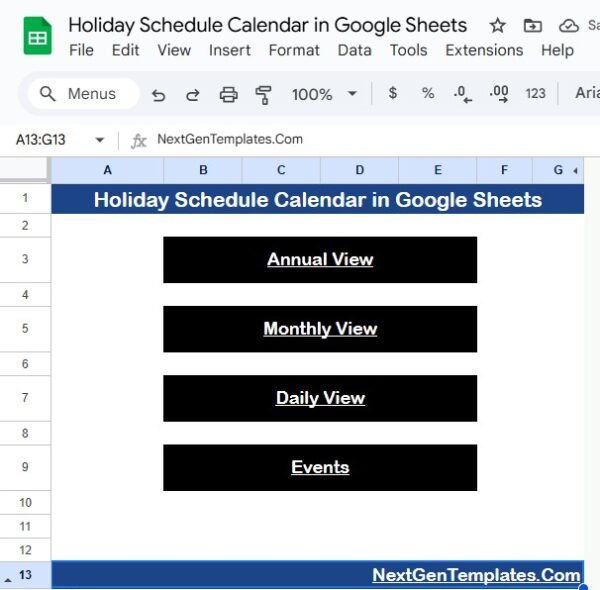 Holiday Schedule Calendar in Google Sheets - Image 2
