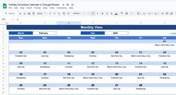 Holiday Schedule Calendar in Google Sheets - Image 4