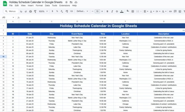 Holiday Schedule Calendar in Google Sheets - Image 6