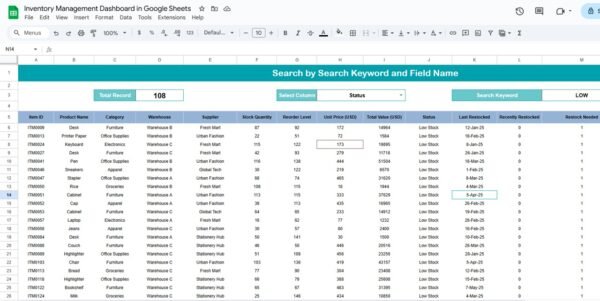Inventory Management Dashboard in Google Sheets - Image 2