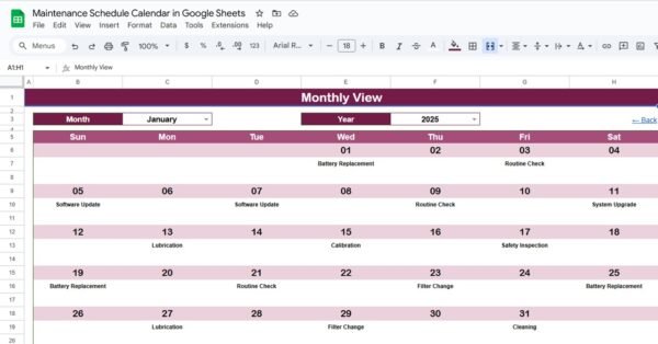 Maintenance Schedule Calendar in Google Sheets - Image 4
