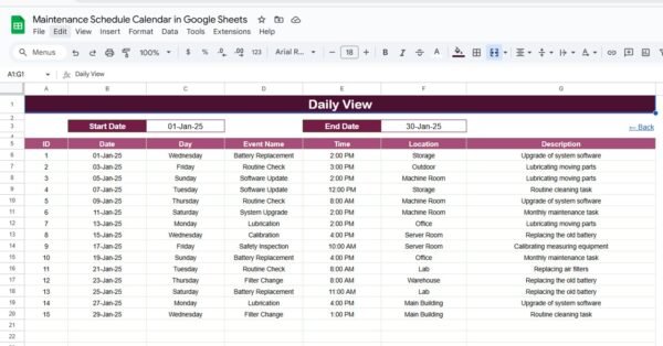 Maintenance Schedule Calendar in Google Sheets - Image 5