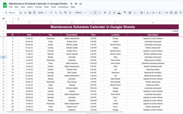 Maintenance Schedule Calendar in Google Sheets - Image 6