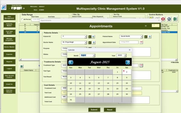 Multispecialty Clinic Management System V1.0 in Excel - Image 3