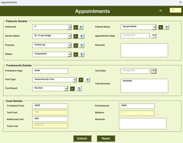 Multispecialty Clinic Management System V1.0 in Excel - Image 4