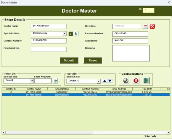 Multispecialty Clinic Management System V1.0 in Excel - Image 9