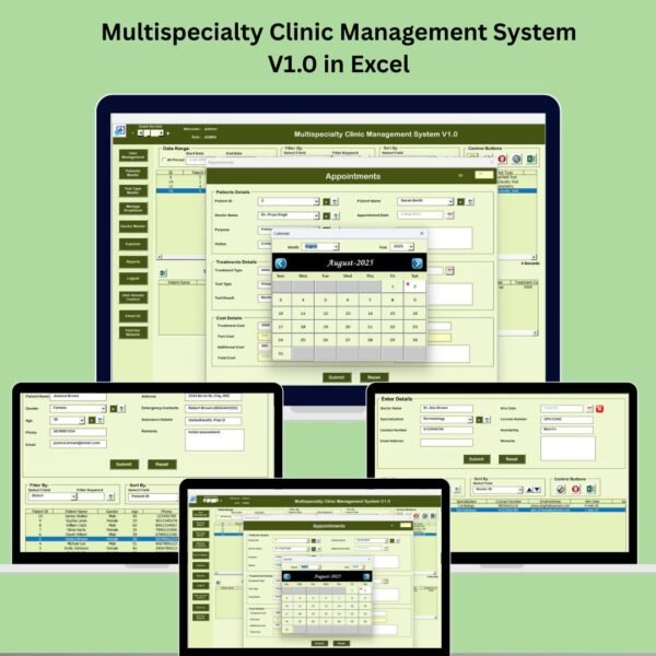 Multispecialty Clinic Management System V1.0 in Excel