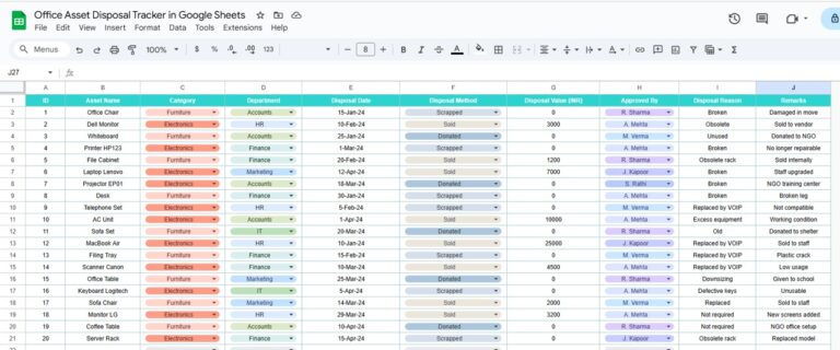 Office Asset Disposal Tracker in Google Sheets - Next Gen Templates