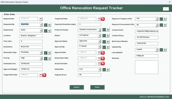 Office Renovation Request Tracker in Excel - Image 6