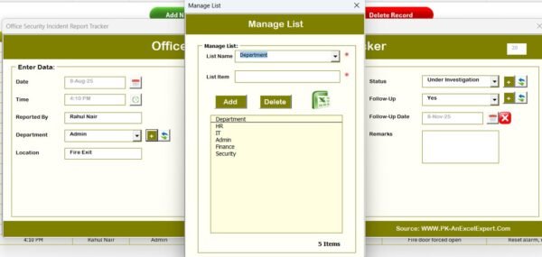 Office Security Incident Report Tracker in Excel - Image 5