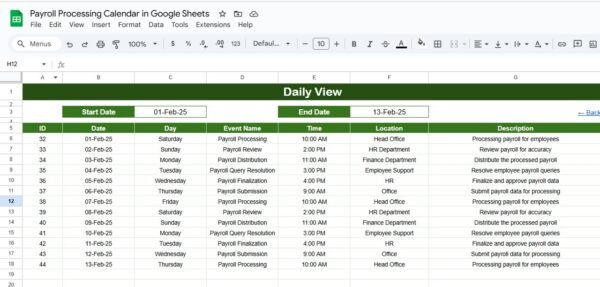 Payroll Processing Calendar in Google Sheets - Image 5