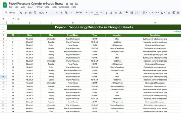 Payroll Processing Calendar in Google Sheets - Image 6