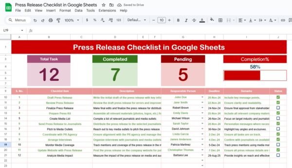 Press Release Checklist in Google Sheets - Image 3