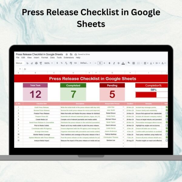 Press Release Checklist in Google Sheets