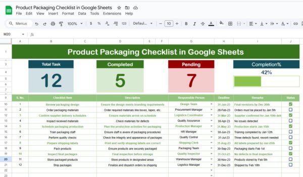 Product Packaging Checklist in Google Sheets - Image 2