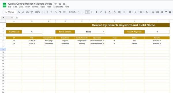 Quality Control Tracker in Google Sheets - Image 3
