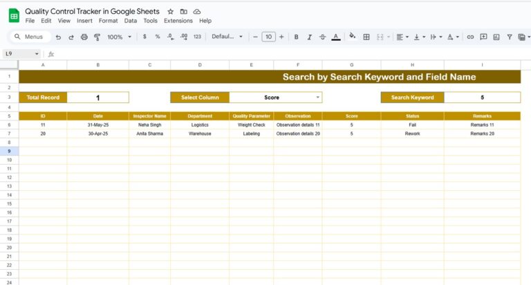 Quality Control Tracker in Google Sheets - Next Gen Templates