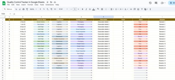 Quality Control Tracker in Google Sheets - Image 4