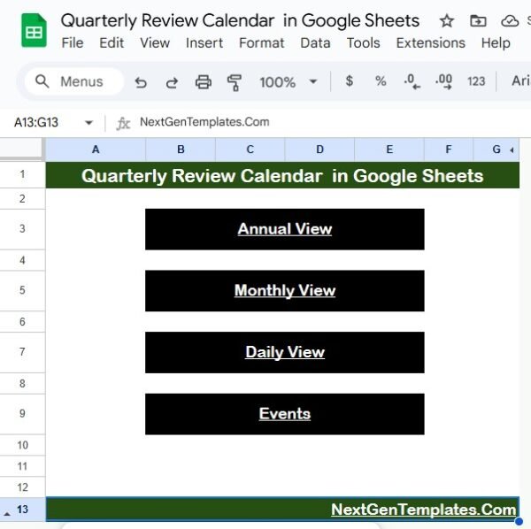 Quarterly Review Calendar in Google Sheets - Image 2