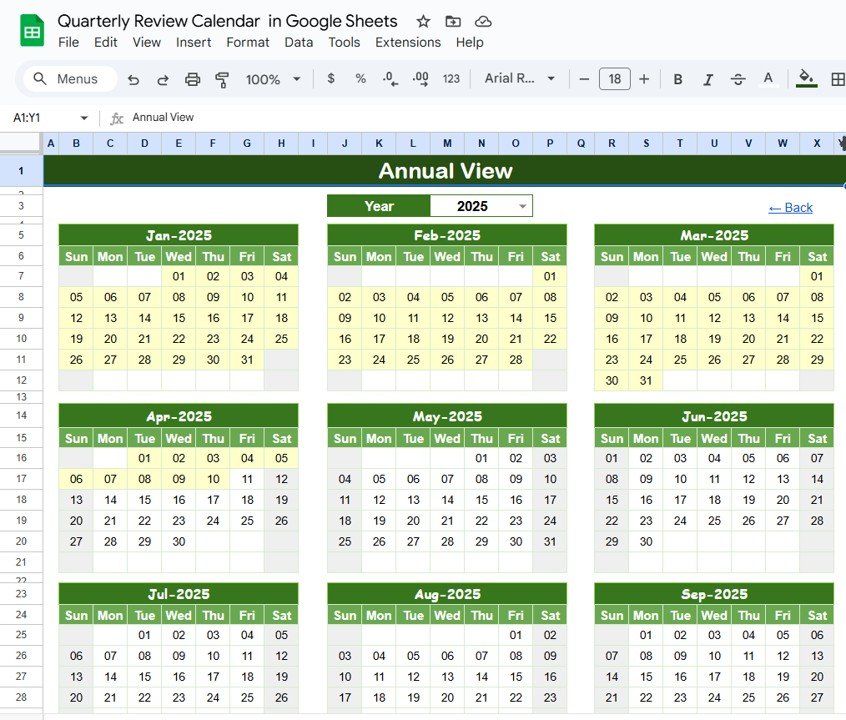 Quarterly Review Calendar in Google Sheets
