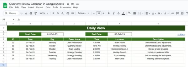 Quarterly Review Calendar in Google Sheets - Image 5