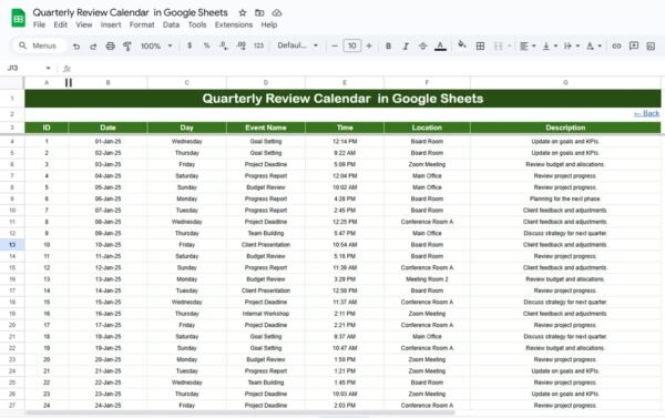 Quarterly Review Calendar in Google Sheets - Image 6