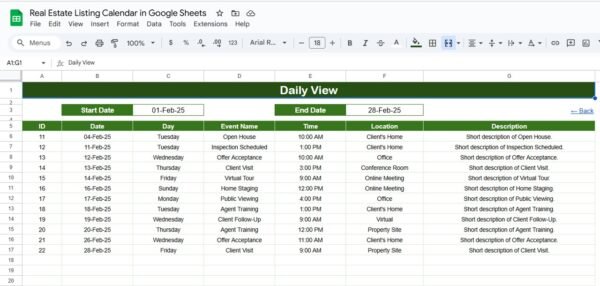 Real Estate Listing Calendar in Google Sheets - Image 5