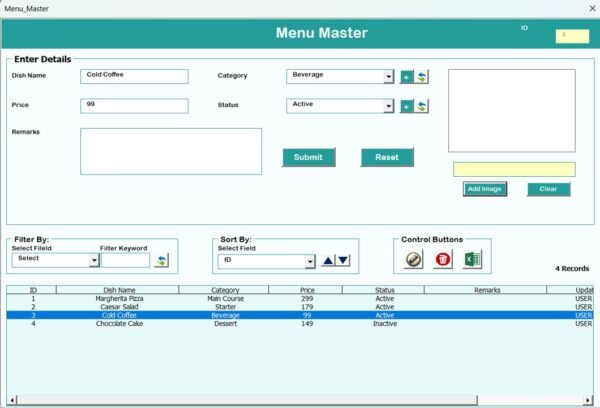 Restaurant Management System V2.0 in Excel VBA - Image 8