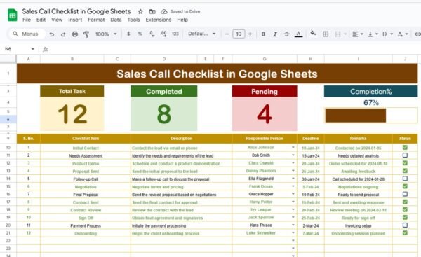 Sales Call Checklist in Google Sheets - Image 2