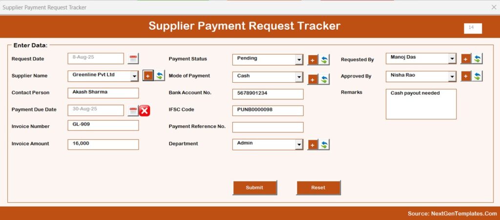 Supplier Payment Request Tracker in Excel - Next Gen Templates