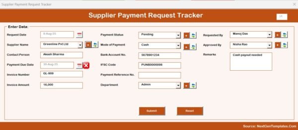 Supplier Payment Request Tracker in Excel - Image 6