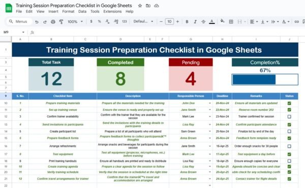 Training Session Preparation Checklist in Google Sheets - Image 2