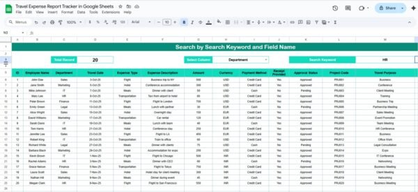 Travel Expense Report Tracker in Google Sheets - Image 3