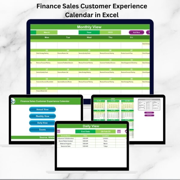 Finance Sales Customer Experience Calendar in Excel