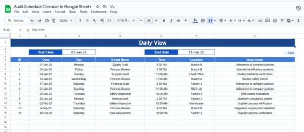 Audit Schedule Calendar in Google Sheets - Image 5