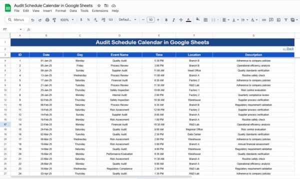 Audit Schedule Calendar in Google Sheets - Image 6