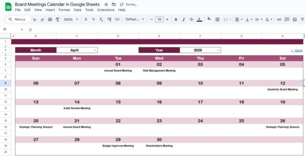 Board Meetings Calendar in Google Sheets - Image 4