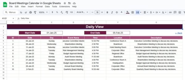 Board Meetings Calendar in Google Sheets - Image 5