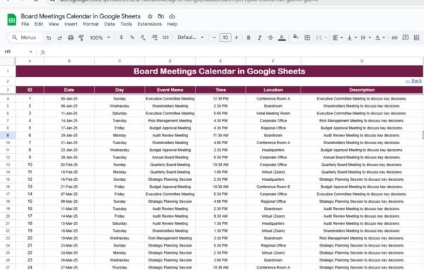 Board Meetings Calendar in Google Sheets - Image 6