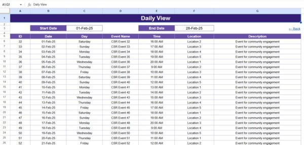 CSR Events Calendar in Google Sheets - Image 3
