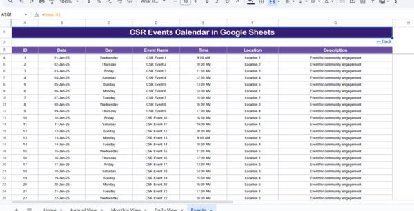 CSR Events Calendar in Google Sheets - Image 2