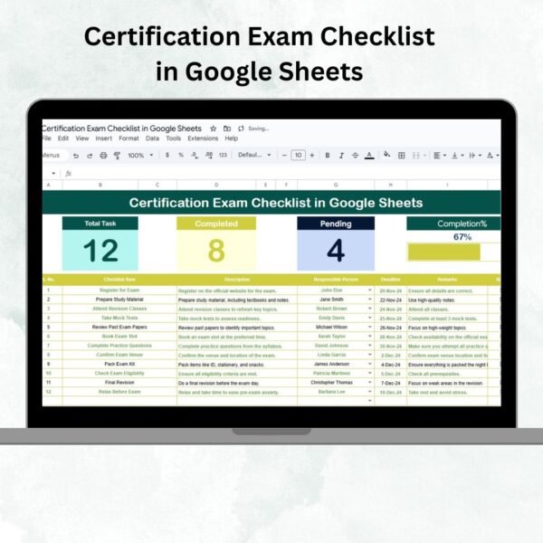 Certification Exam Checklist in Google Sheets