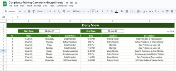 Compliance Training Calendar in Google Sheets - Image 5